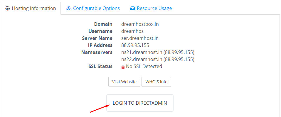 login to direct admin